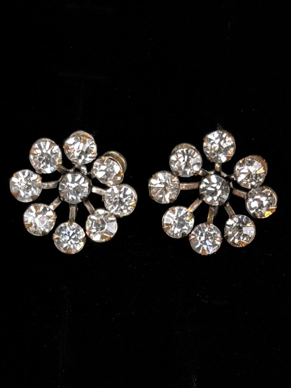 Vintage clip-on screwback bling, flower, accent earrings